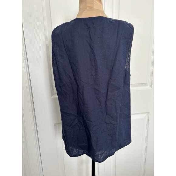 J. Crew Linen-blend Button-front Shell Tank Top Navy Blue Size L - Picture 3 of 9